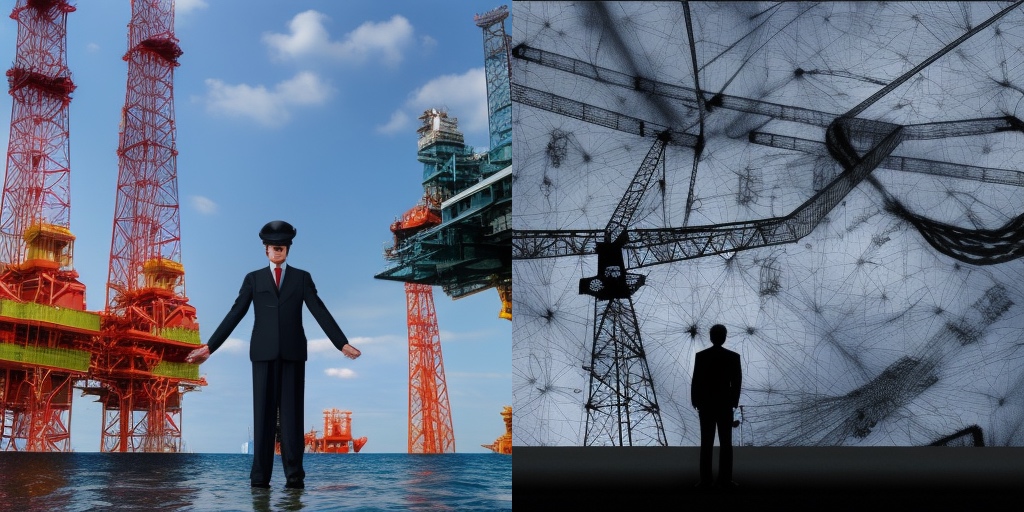 스테이블 디퓨전(드림스튜디오)에 자본가(capitalist), 유전(oil rig), 채굴(mining) 등의 키워드를 입력해 생성한 이미지. 자체제작