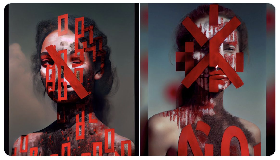 인물 이미지에 붉은색 흔적이 묻어 나오는 듯이 묘사된 그림