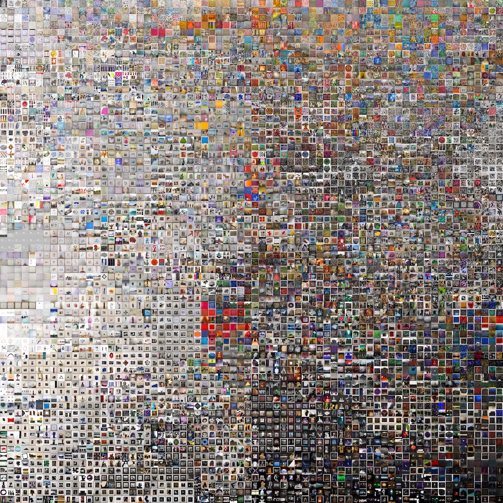 4,900 items from SeMA's digital collection. Features extracted using the Keras implementation of Inception-v3, dimension-reduced using PCA and t-SNE, visualized into grid using Rasterfairy.